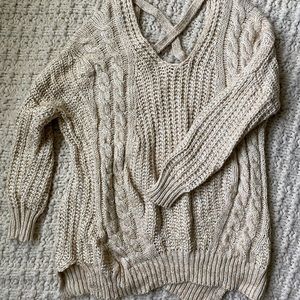 Crochet Sweater with V Neck & Cris-Cross Strap Back